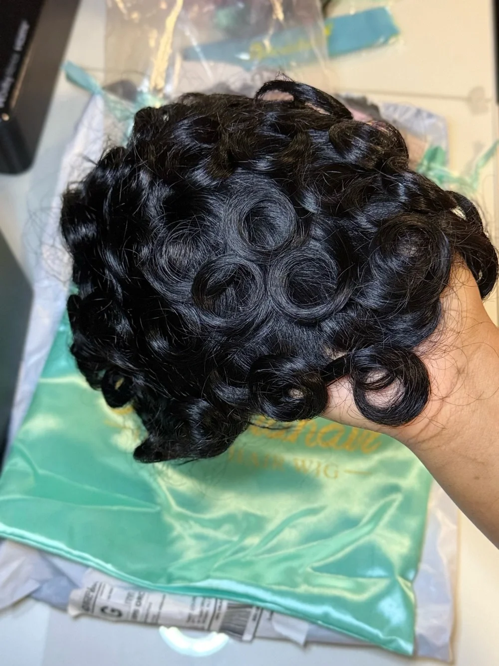 Black curly wig with a natural look #wig #pixie #trending